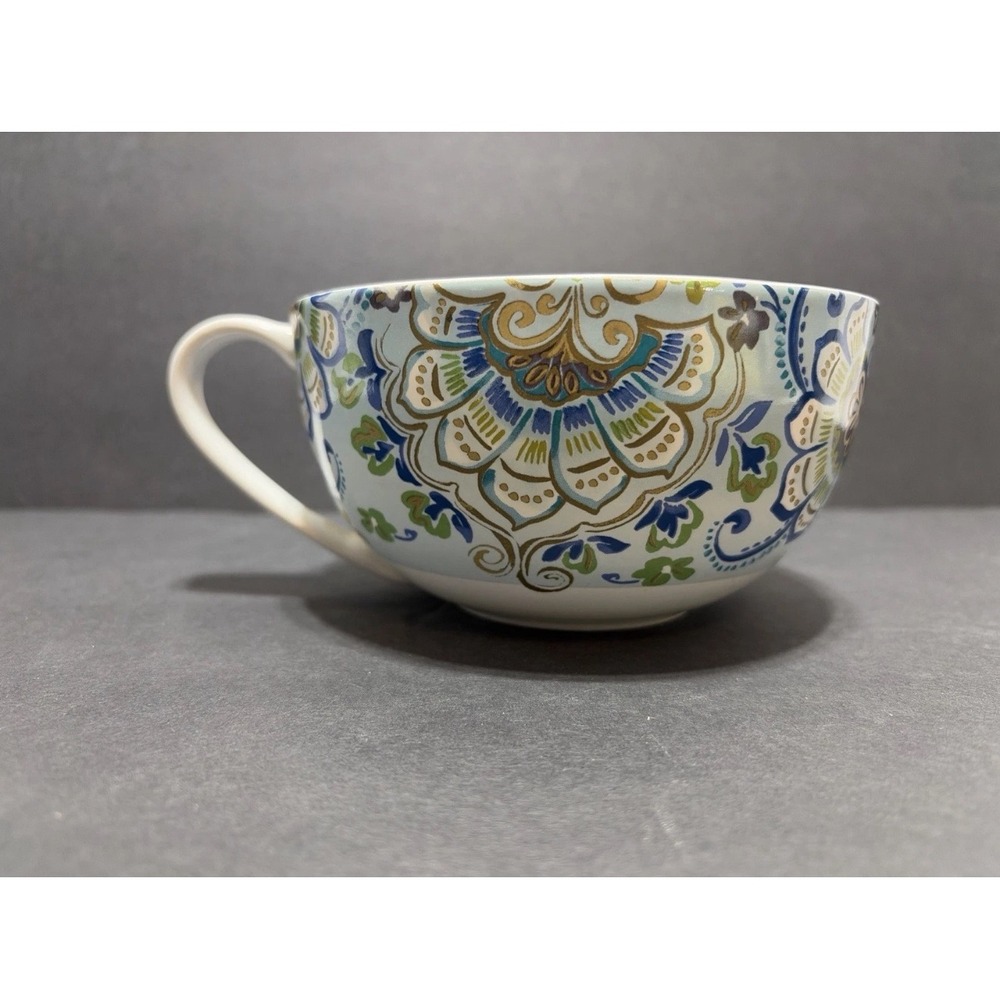 222 Fifth‎ Aisha Fine China Soup Mug Oversized Coffee Cup Blue Paisley Floral